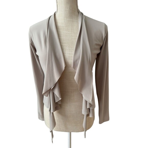 Sympli Women's Sweater Medium Beige Cardigan Duster Waterfall Jersey Knit Open 4 - Picture 1 of 7